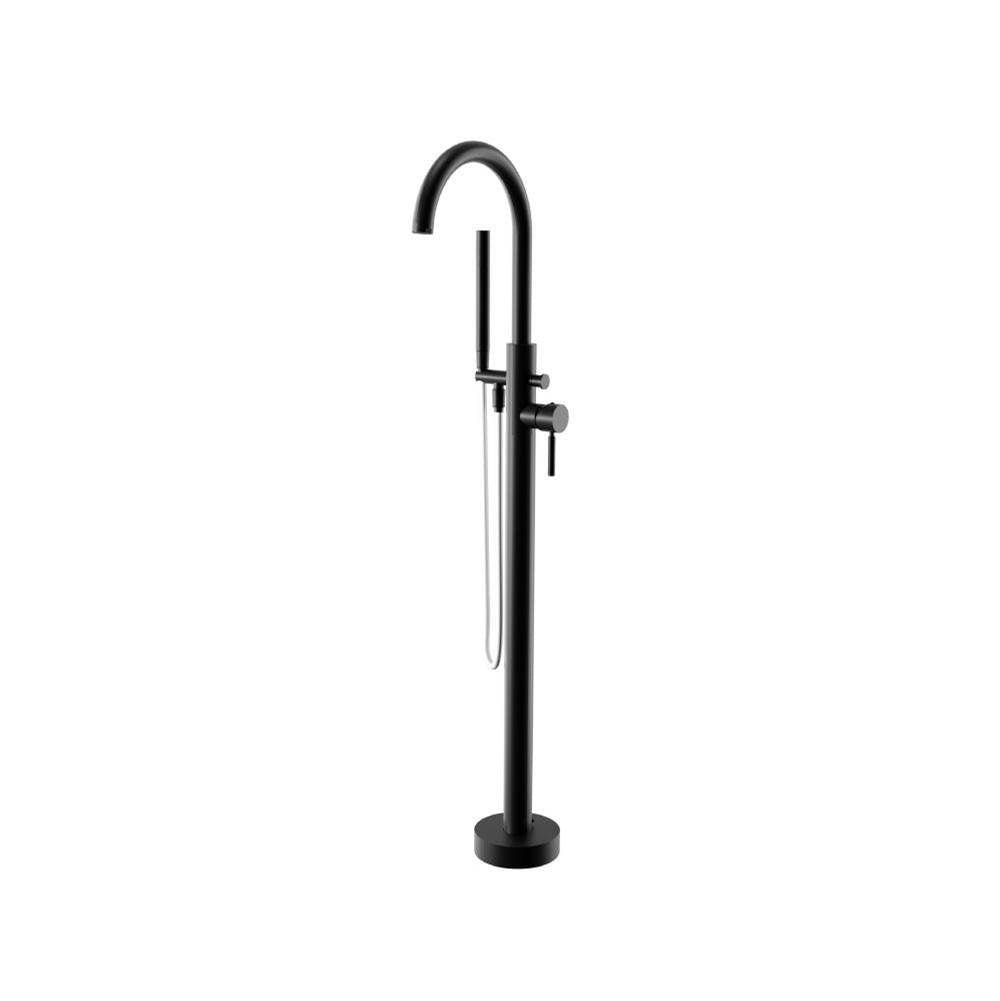 Isenberg By Flusso - Freestanding Floor Mount Bathtub / Tub Filler With Hand Shower - Gloss Black
