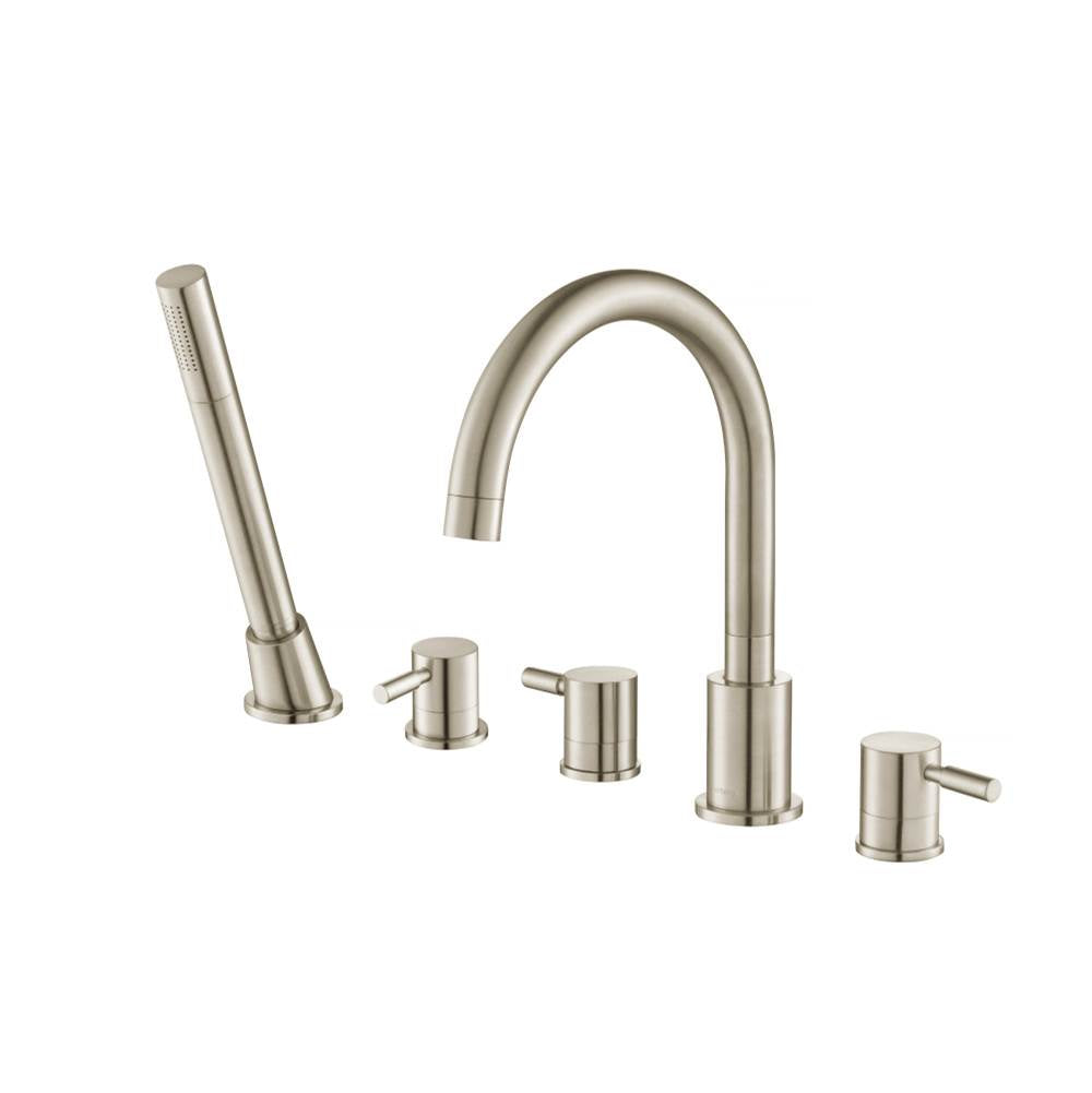 Isenberg By Flusso - Five Hole Deck Mounted Roman Tub Faucet With Hand Shower - Brushed Nickel PVD