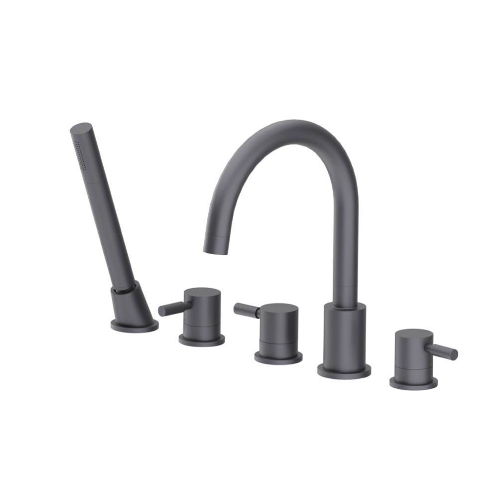 Isenberg By Flusso - Five Hole Deck Mounted Roman Tub Faucet With Hand Shower - Dark Grey