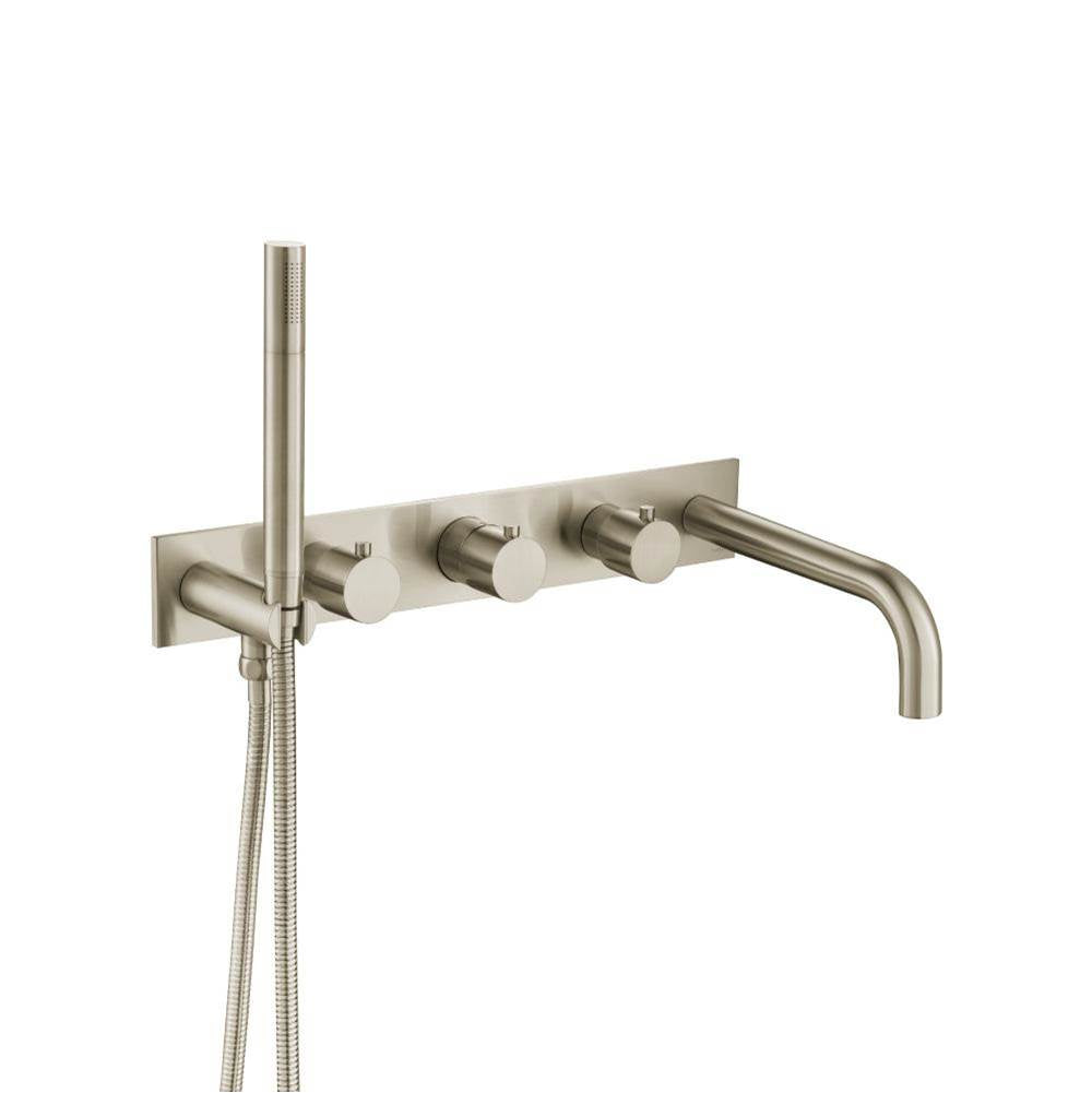 Isenberg By Flusso - Wall Mount Tub Filler With Hand Shower - Brushed Nickel PVD