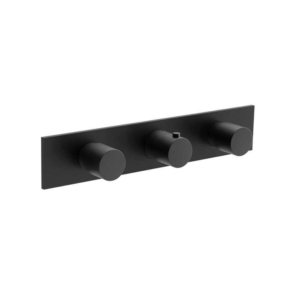 Isenberg By Flusso - 3/4'' Horizontal Thermostatic Valve with 2 Volume Controls & Trim - Gloss Black