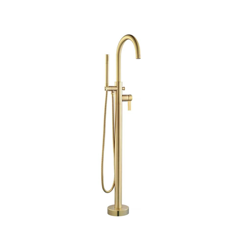 Isenberg By Flusso - Freestanding Floor Mount Bathtub / Tub Filler With Hand Shower - Satin Brass PVD