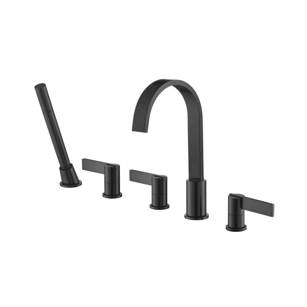 Isenberg By Flusso - Five Hole Deck Mounted Roman Tub Faucet With Hand Shower - Matte Black