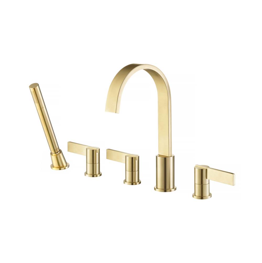 Isenberg By Flusso - Five Hole Deck Mounted Roman Tub Faucet With Hand Shower - Satin Brass PVD
