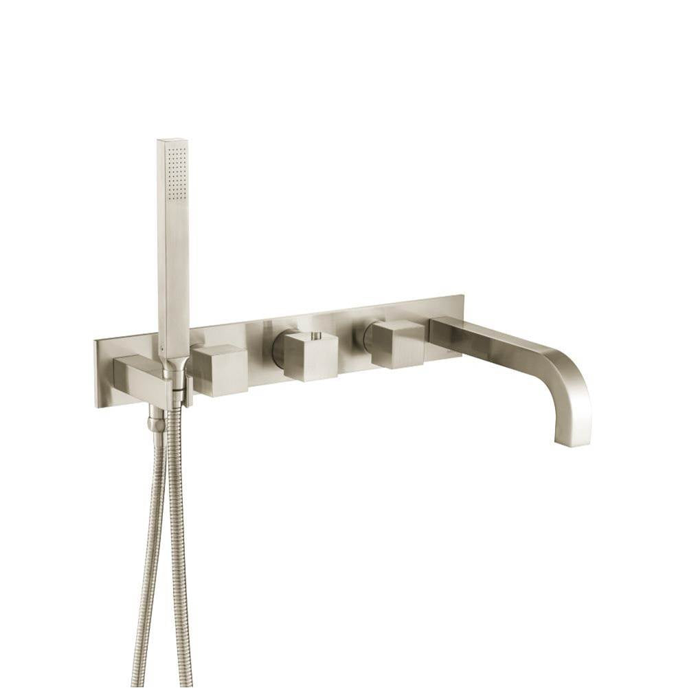 Isenberg By Flusso - Wall Mount Tub Filler With Hand Shower - Brushed Nickel PVD