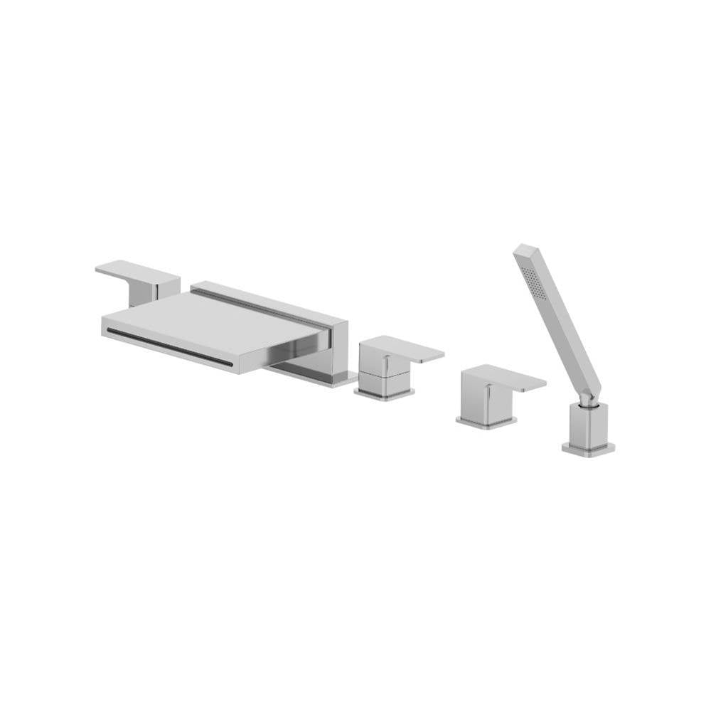 Isenberg By Flusso - Five Hole Deck Mounted Cascade Flow Roman Tub Faucet With Hand Shower - Chrome