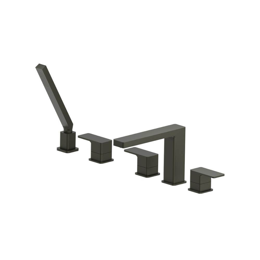 Isenberg By Flusso - Five Hole Deck Mounted Roman Tub Faucet With Hand Shower - Gun Metal Grey