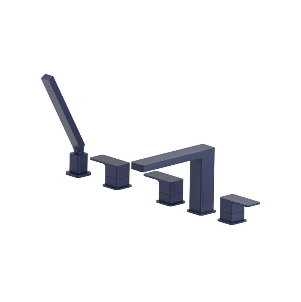 Isenberg By Flusso - Five Hole Deck Mounted Roman Tub Faucet With Hand Shower - Navy Blue