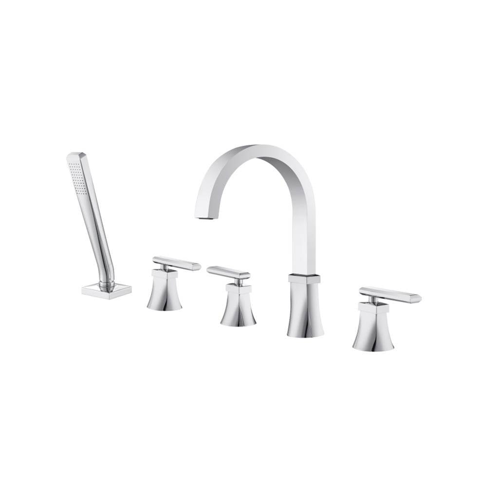 Isenberg By Flusso - Five Hole Deck Mounted Roman Tub Faucet With Hand Shower - Chrome