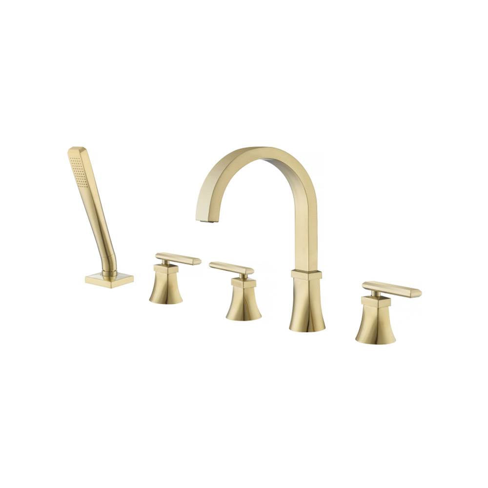 Isenberg By Flusso - Five Hole Deck Mounted Roman Tub Faucet With Hand Shower - Satin Brass PVD