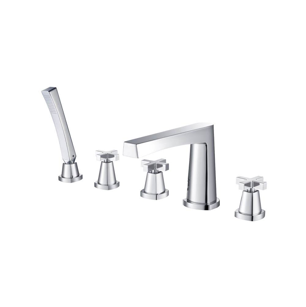 Isenberg By Flusso - Five Hole Deck Mounted Roman Tub Faucet With Hand Shower - Chrome