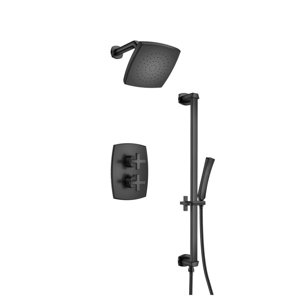 Isenberg By Flusso - Two Output Shower Set With Shower Head, Hand Held And Slide Bar - Matte Black