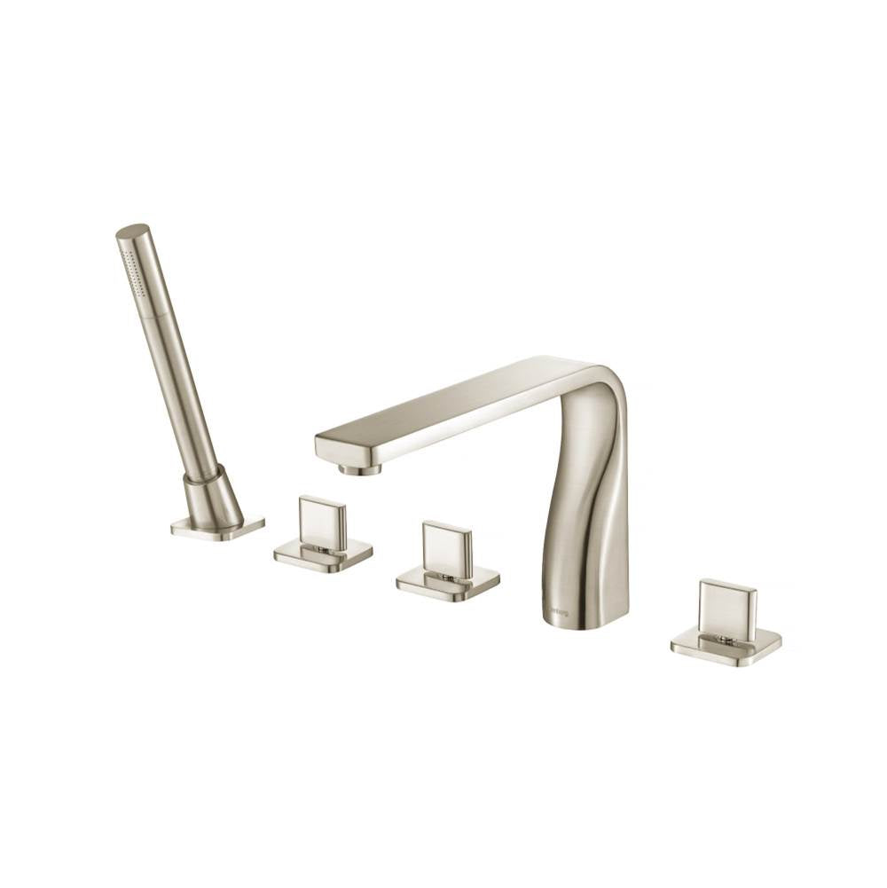Isenberg By Flusso - Five Hole Deck Mounted Roman Tub Faucet With Hand Shower - Brushed Nickel PVD