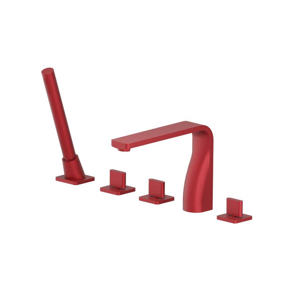 Isenberg By Flusso - Five Hole Deck Mounted Roman Tub Faucet With Hand Shower - Crimson