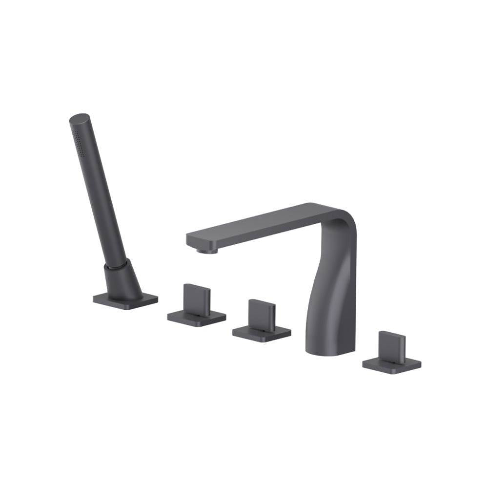 Isenberg By Flusso - Five Hole Deck Mounted Roman Tub Faucet With Hand Shower - Dark Grey