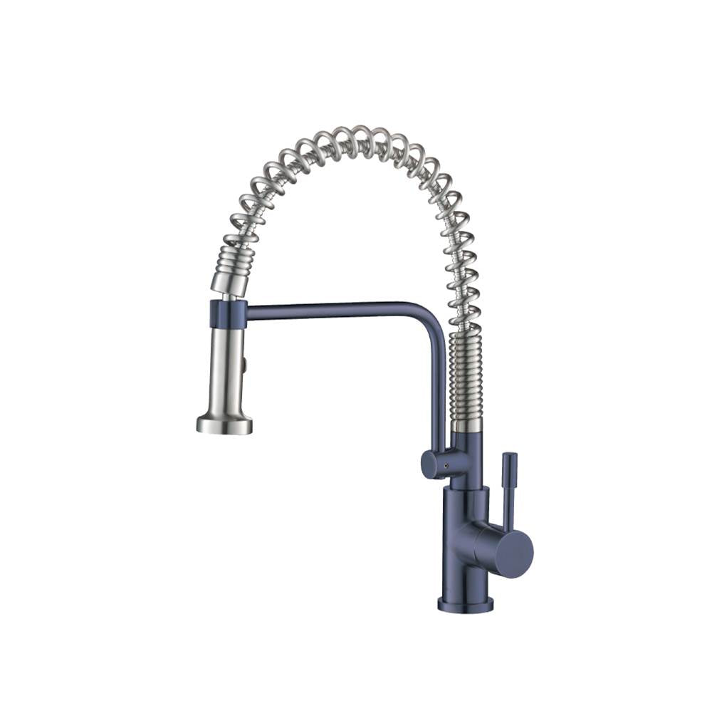 Isenberg By Flusso - Caso - Semi-Professional Dual Spray Stainless Steel Kitchen Faucet With Pull Out - Navy Blue