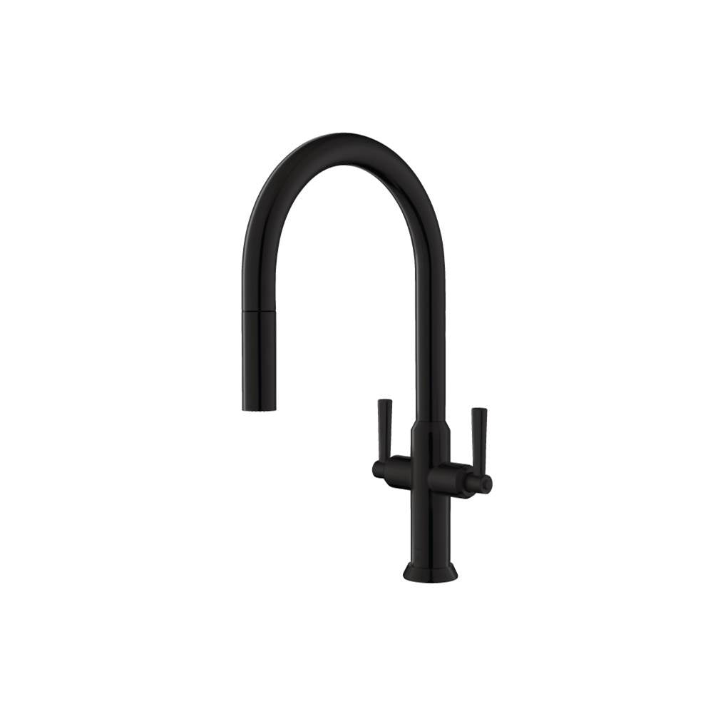 Isenberg By Flusso - Velox - Dual Spray Stainless Steel Two Handle Kitchen Faucet With Pull Out - Gloss Black