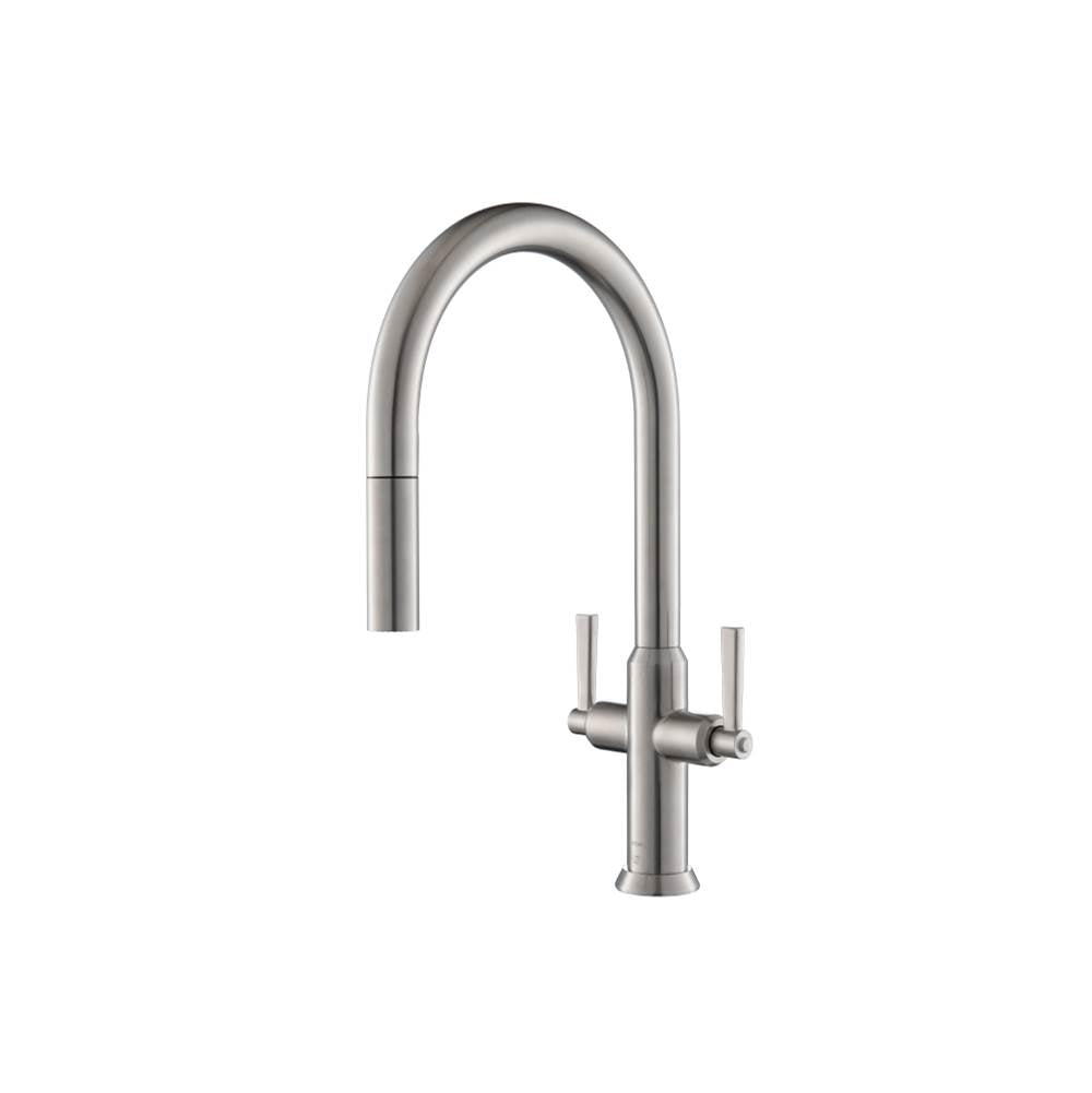 Isenberg By Flusso - Velox - Dual Spray Stainless Steel Two Handle Kitchen Faucet With Pull Out - Stainless Steel