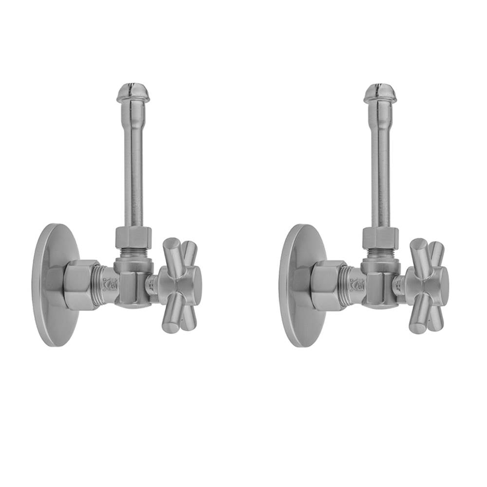 Jaclo - Quarter Turn Angle Pattern 5/8'' O.D. Compression (Fits 1/2'' Copper) x 3/8'' O.D. Faucet Supply Kit with Contempo Cross Handle, 20'' Supply Tubes, Escutcheons - White