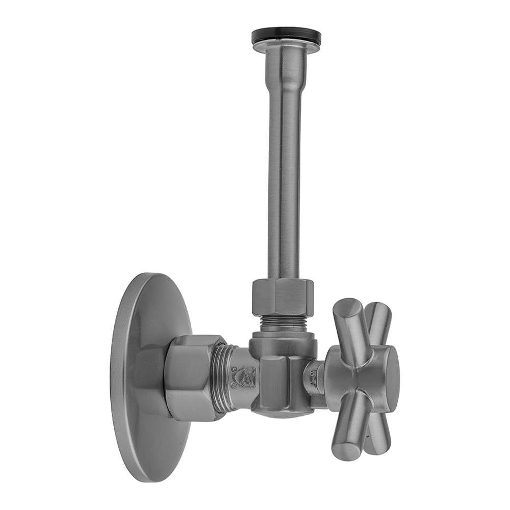Jaclo - Quarter Turn Angle Pattern 5/8'' O.D. Compression (Fits 1/2'' Copper) x 3/8'' O.D. Toilet Supply Kit Contempo Cross Handle, 20'' Supply Tube, Escutcheon - White
