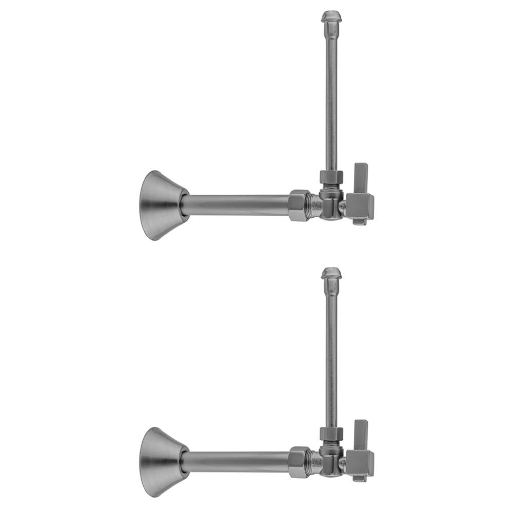 Jaclo - Quarter Turn Angle Pattern 5/8'' O.D. Compression (Fits 1/2'' Copper) x 3/8'' O.D. Faucet Supply Kit Square Lever, 20'' Supply Tubes Cover Tubes, Escutcheons - White