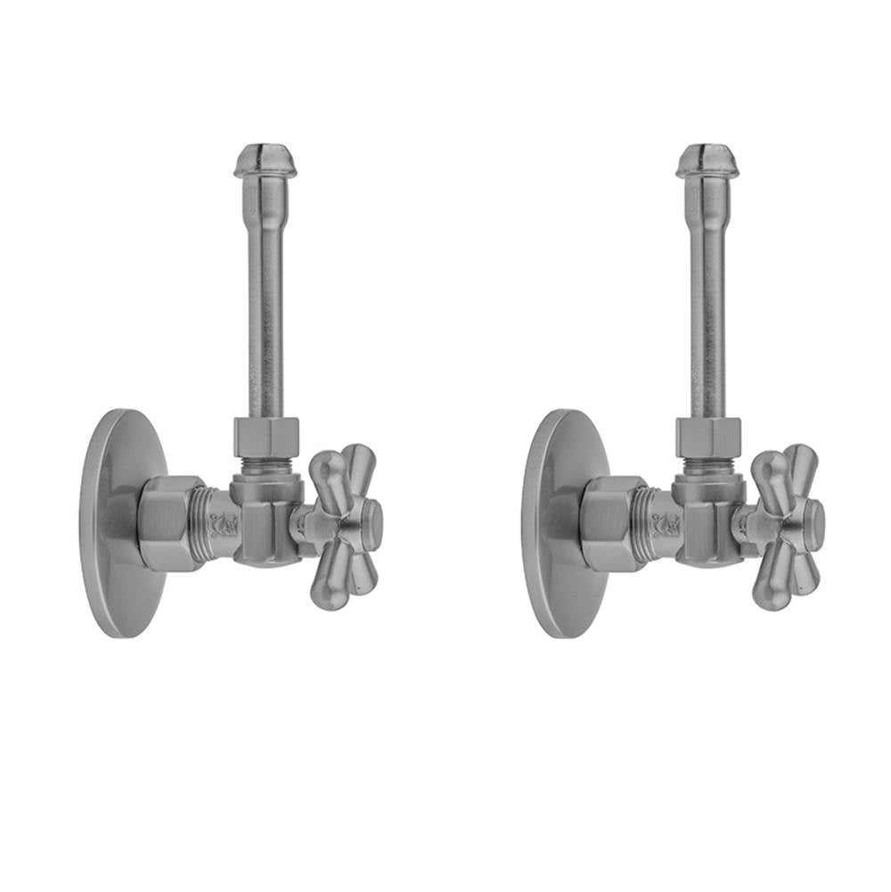 Jaclo - Quarter Turn Angle Pattern 5/8'' O.D. Compression (Fits 1/2'' Copper) x 3/8'' O.D. Faucet Supply Kit with Standard Cross Handle, 20'' Supply Tubes, Escutcheons - White