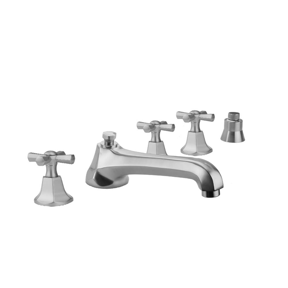 Jaclo - Astor Roman Tub Set with Low Spout and Hex Cross Handles and Straight Handshower Mount - Vintage Bronze