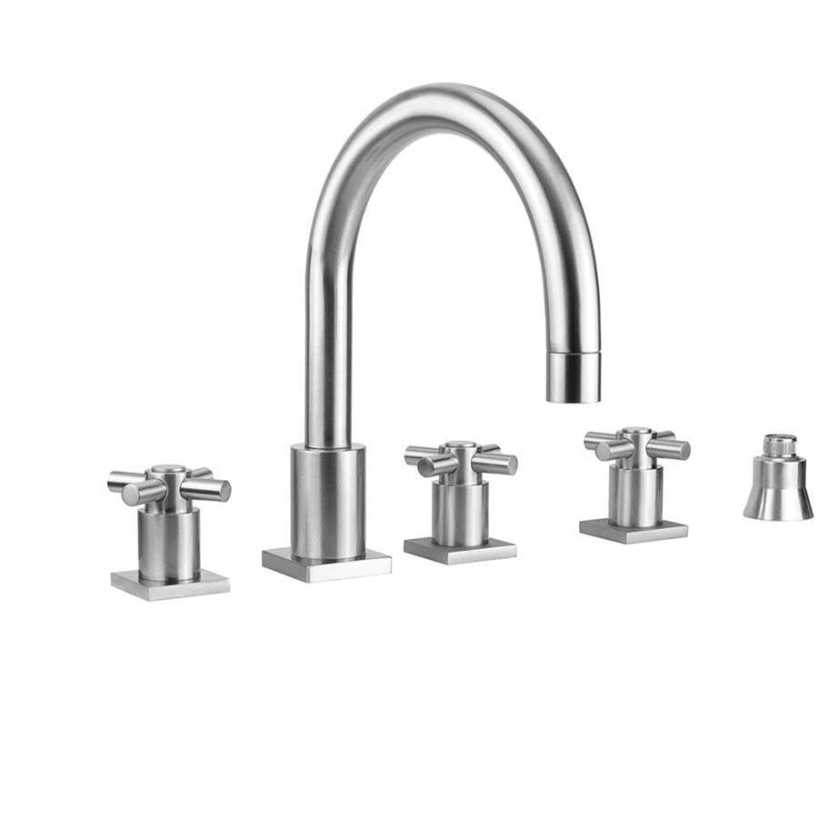 Jaclo - Contempo Uptown Roman Tub Set with Contempo Cross Handles - Square Esctucheons and Straight Handshower Holder - Vintage Bronze
