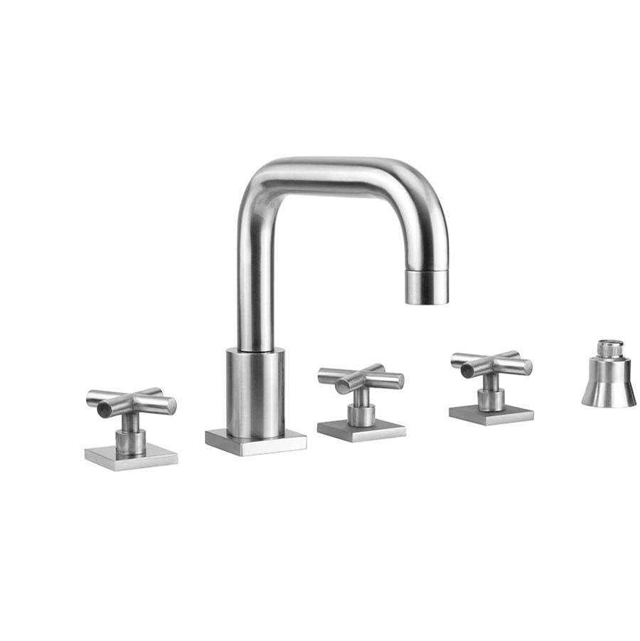 Jaclo - Contempo Downtown Roman Tub Set with Hub Base Cross Handles - Square Escutcheons and Straight Handshower Holder - Vintage Bronze