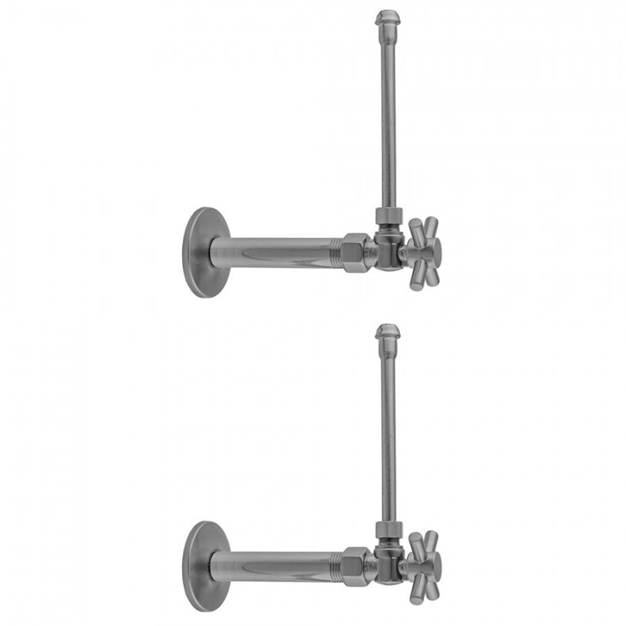 Jaclo - Quarter Turn Angle Pattern 1/2'' IPS x 3/8'' O.D. Faucet Supply Kit with Contempo Cross Handle, 20'' Supply Tubes, Escutcheons - Satin Cooper