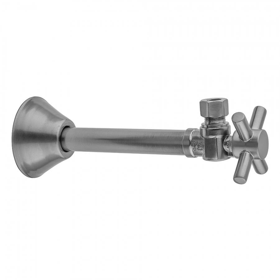 Jaclo - Quarter Turn 1/2'' Copper (Sweat Fit) x 3/8'' O.D. Outlet Angle Supply Valve with Contempo Cross Handle - Satin Cooper