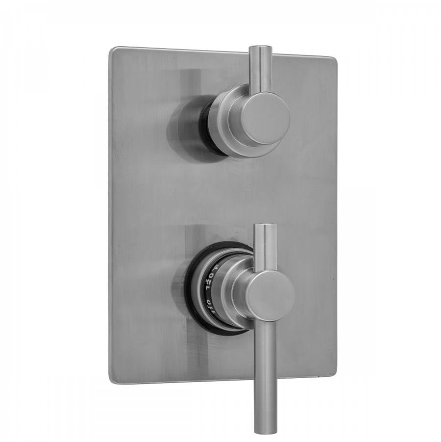 Jaclo - Rectangle Plate with Contempo Peg Lever Thermostatic Valve with Contempo Short Peg Built-in 2-Way Or 3-Way Diverter/Volume Controls (J-TH34-686 / J-TH34-687 / J-TH34-688 / J-TH34-689) - White