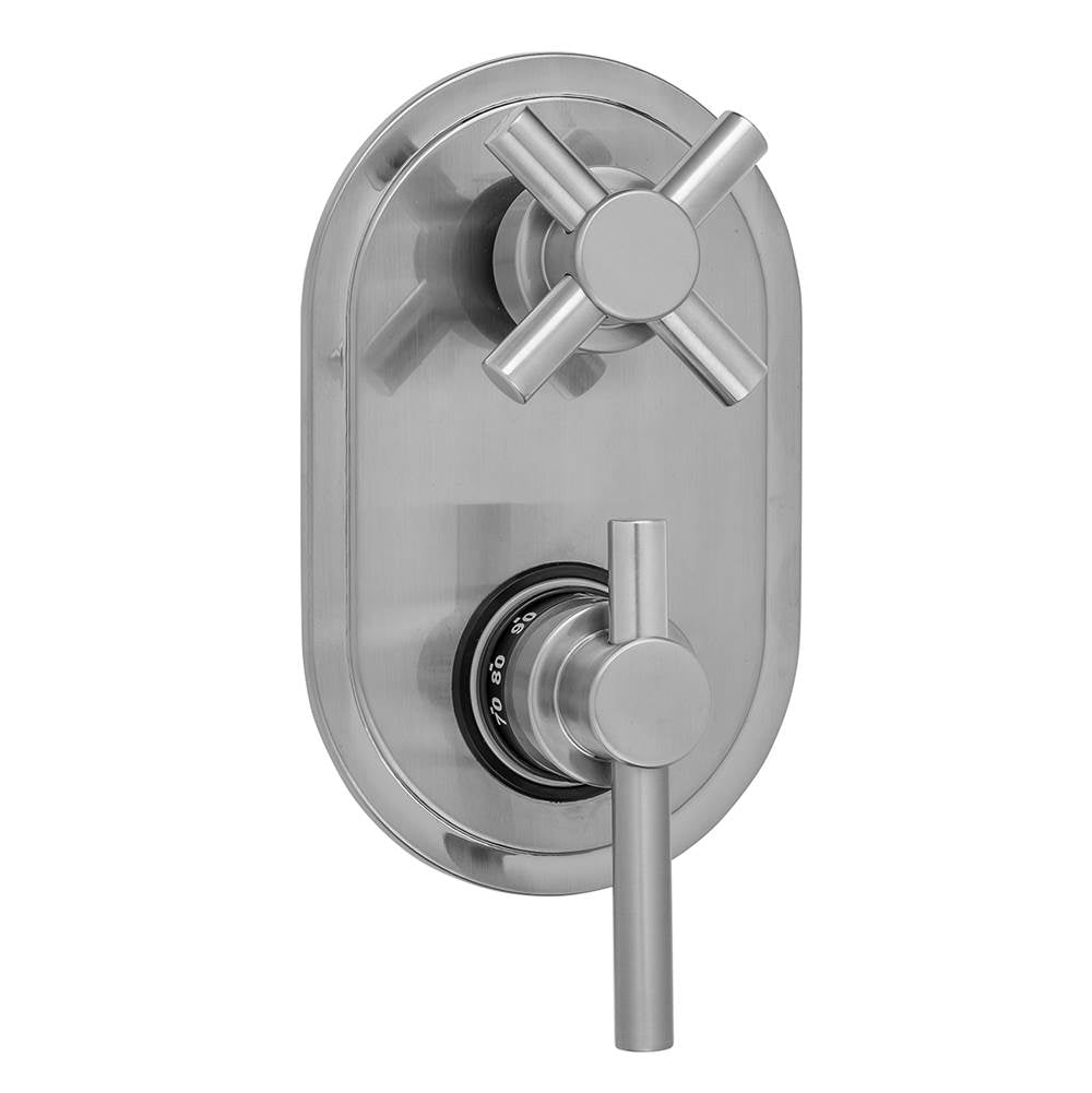 Jaclo - Oval Plate with Contempo Peg Lever Thermostatic Valve with Contempo Cross Built-in 2-Way Or 3-Way Diverter/Volume Controls (J-TH34-686 / J-TH34-687 / J-TH34-688 / J-TH34-689) - White