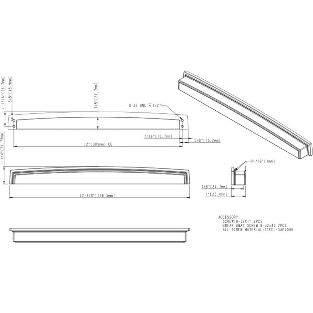 305 mm Center Matte Black Square-to-Center Square Renzo Cabinet Cup Pull