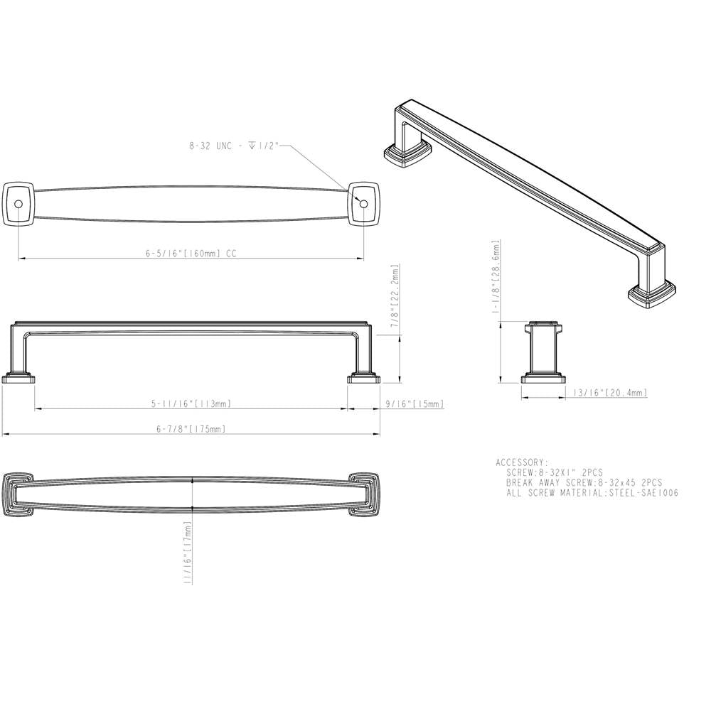 160 mm Center-to-Center Brushed Gold Richard Cabinet Pull