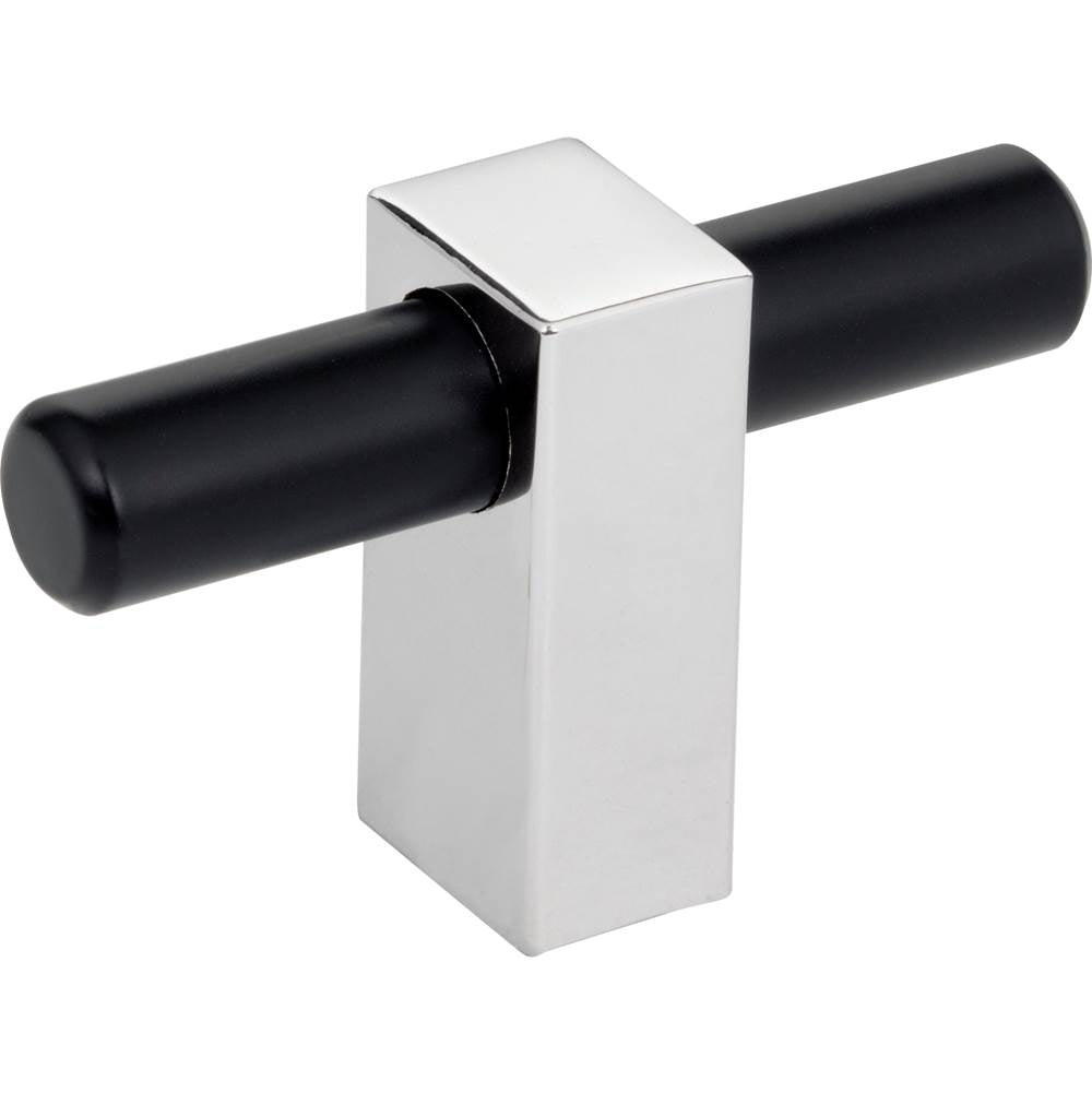 Jeffrey Alexander - 2-3/8'' Overall Length Matte Black with Polished Chrome Larkin ''T'' Knob - Matte Black,Polished Chrome