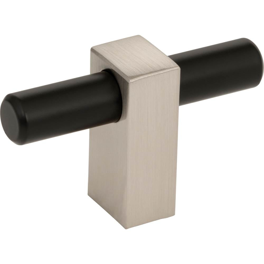 Jeffrey Alexander - 2-3/8'' Overall Length Matte Black with Satin Nickel Larkin ''T'' Knob - Matte Black,Satin Nickel