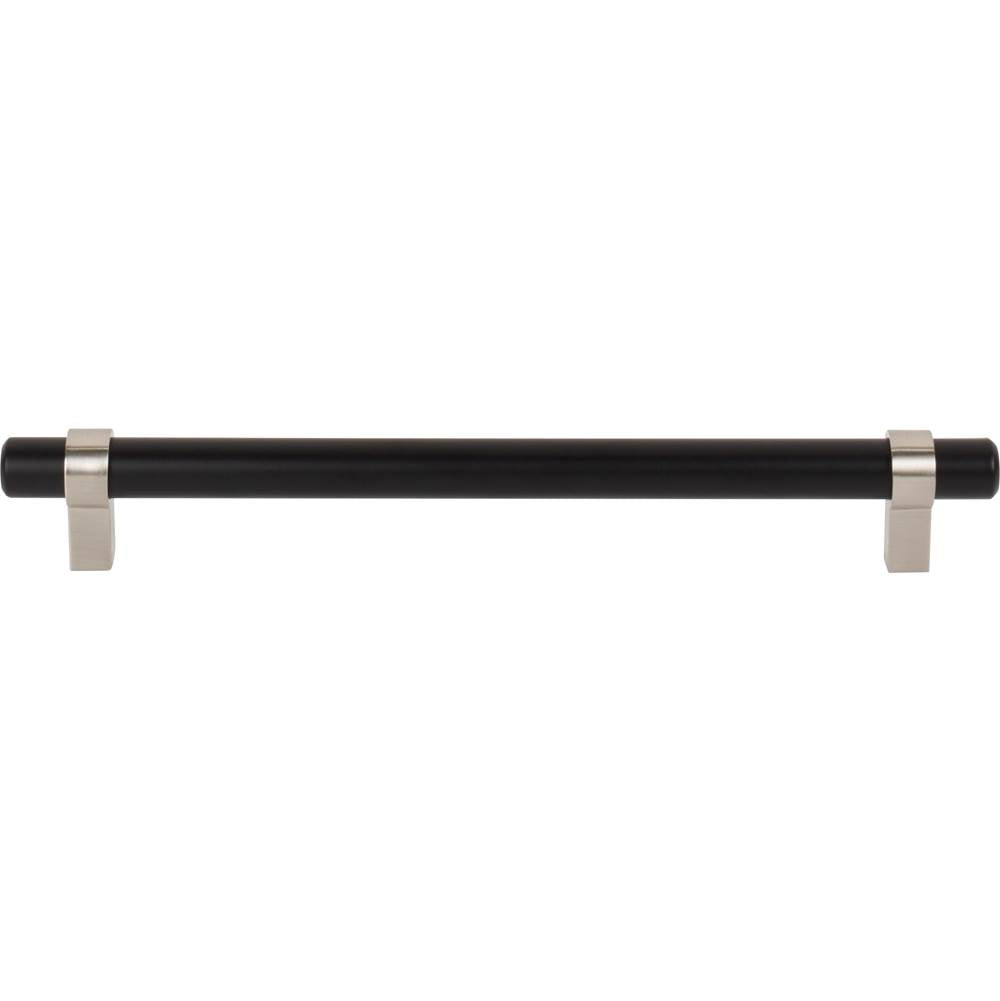 192 mm Center-to-Center Matte Black with Satin Nickel Key Grande Cabinet Bar Pull