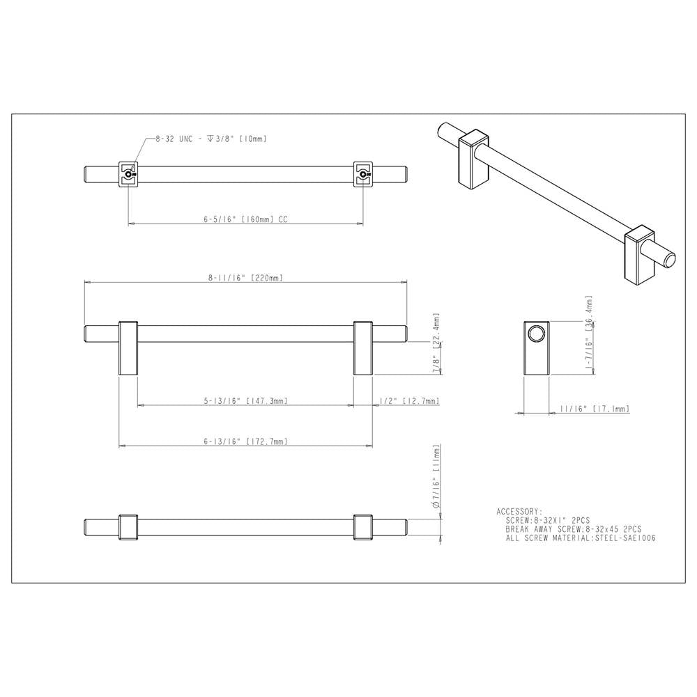 160 mm Center-to-Center Brushed Gold Spencer Cabinet Bar Pull