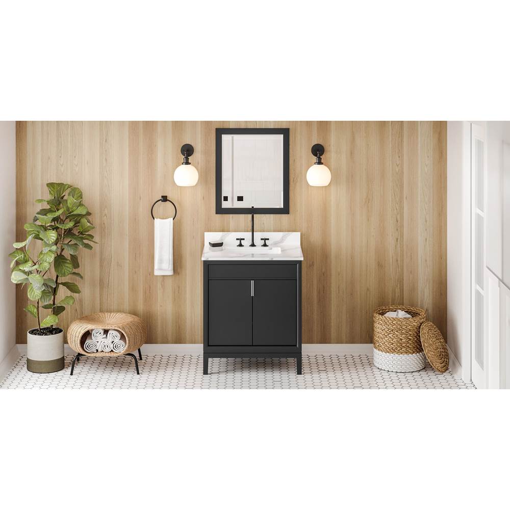 Jeffrey Alexander - 30'' Black Theodora Vanity, Calacatta Vienna Quartz Vanity Top, Undermount Rectangle Bowl - Black