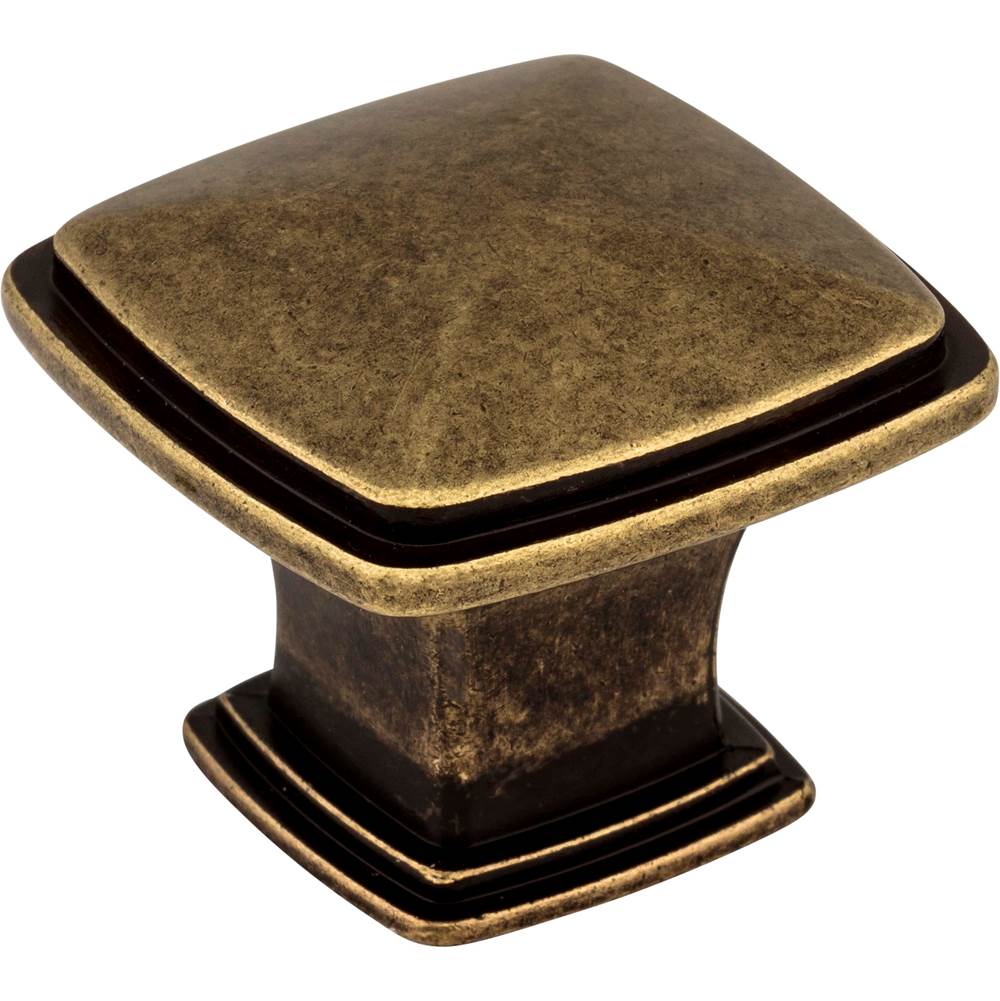 Jeffrey Alexander - 1-3/16'' Overall Length Lightly Distressed Antique Brass Square Milan 1 Cabinet Knob - Distressed Antique Brass