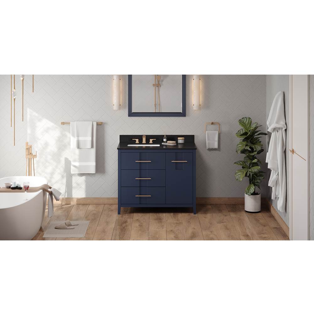 Jeffrey Alexander - 42'' Hale Blue Katara Vanity, Left Offset, Black Granite Vanity Top, Undermount Rectangle Bowl - Hale Blue