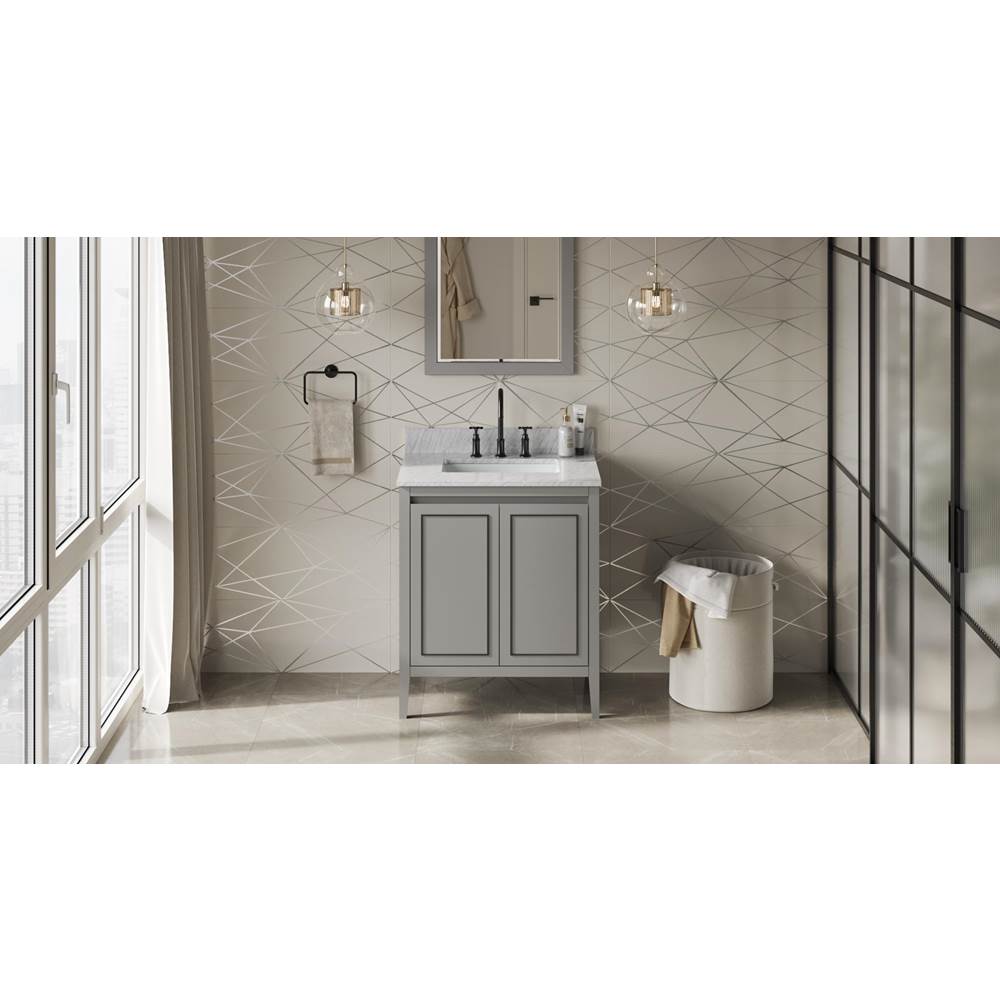 Jeffrey Alexander - 30'' Grey Percival Vanity, White Carrara Marble Vanity Top, Undermount Rectangle Bowl - Grey