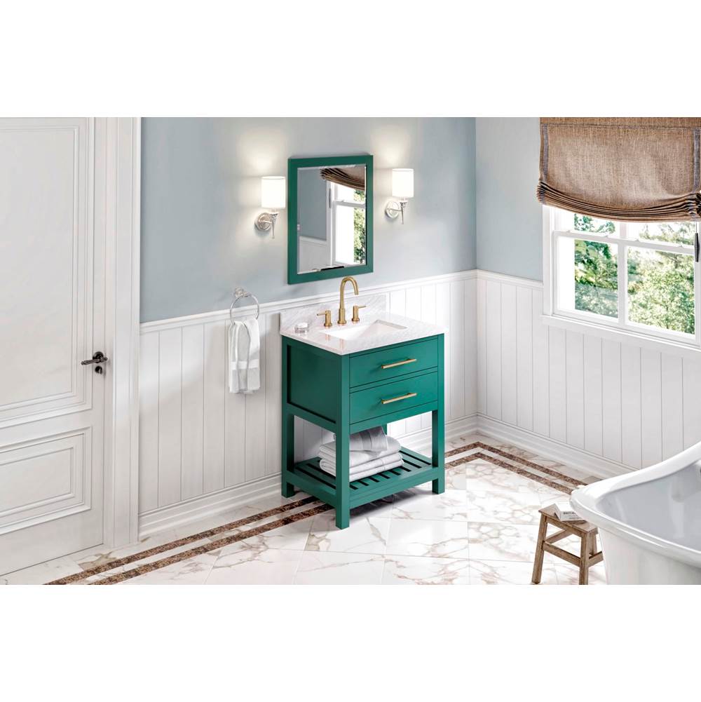 Jeffrey Alexander - 30'' Forest Green Wavecrest Vanity, White Carrara Marble Vanity Top, undermount rectangle bowl - Green