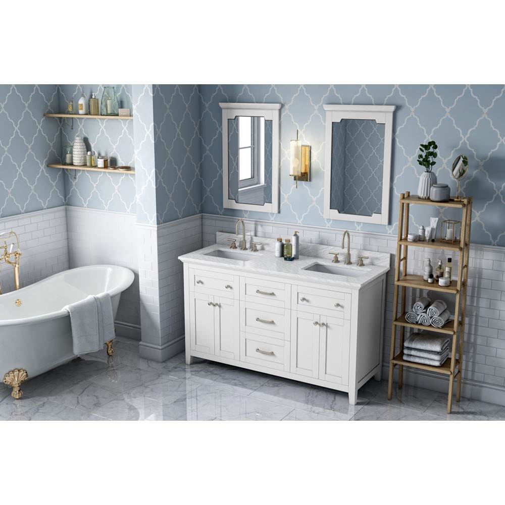 Jeffrey Alexander - 60'' White Chatham Vanity, double bowl, White Carrara Marble Vanity Top, two undermount rectangle bowls - White