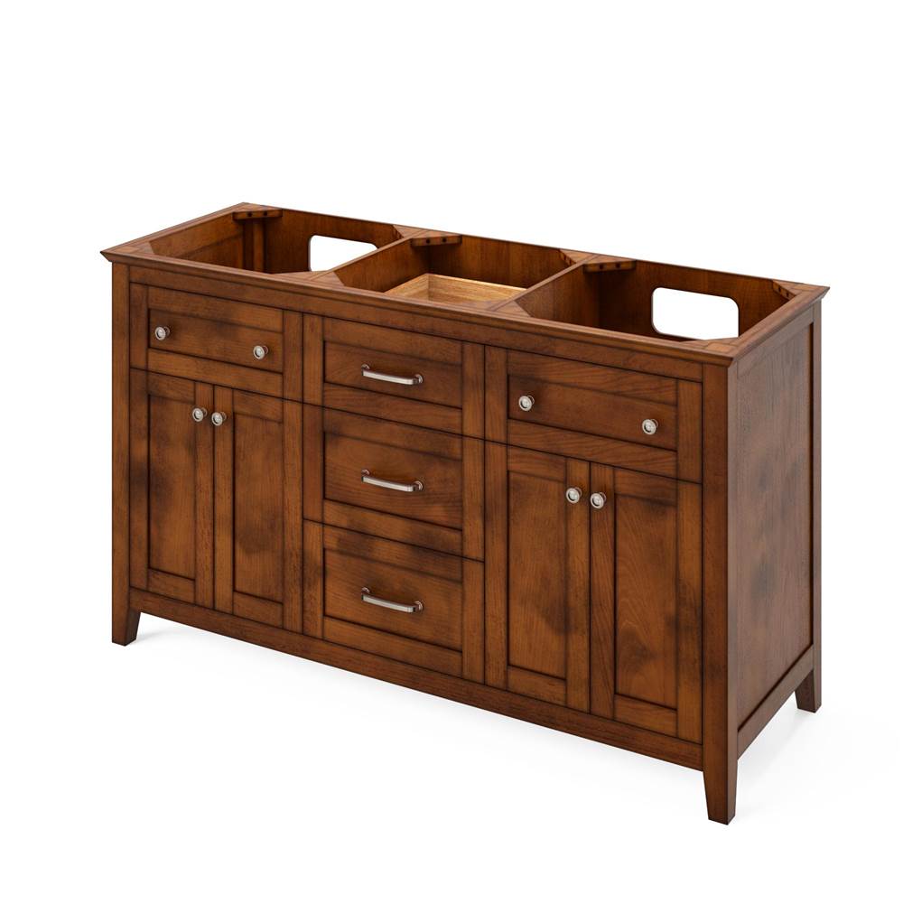 60'' Chocolate Chatham Vanity, double bowl, White Carrara Marble Vanity Top, two undermount rectangle bowls