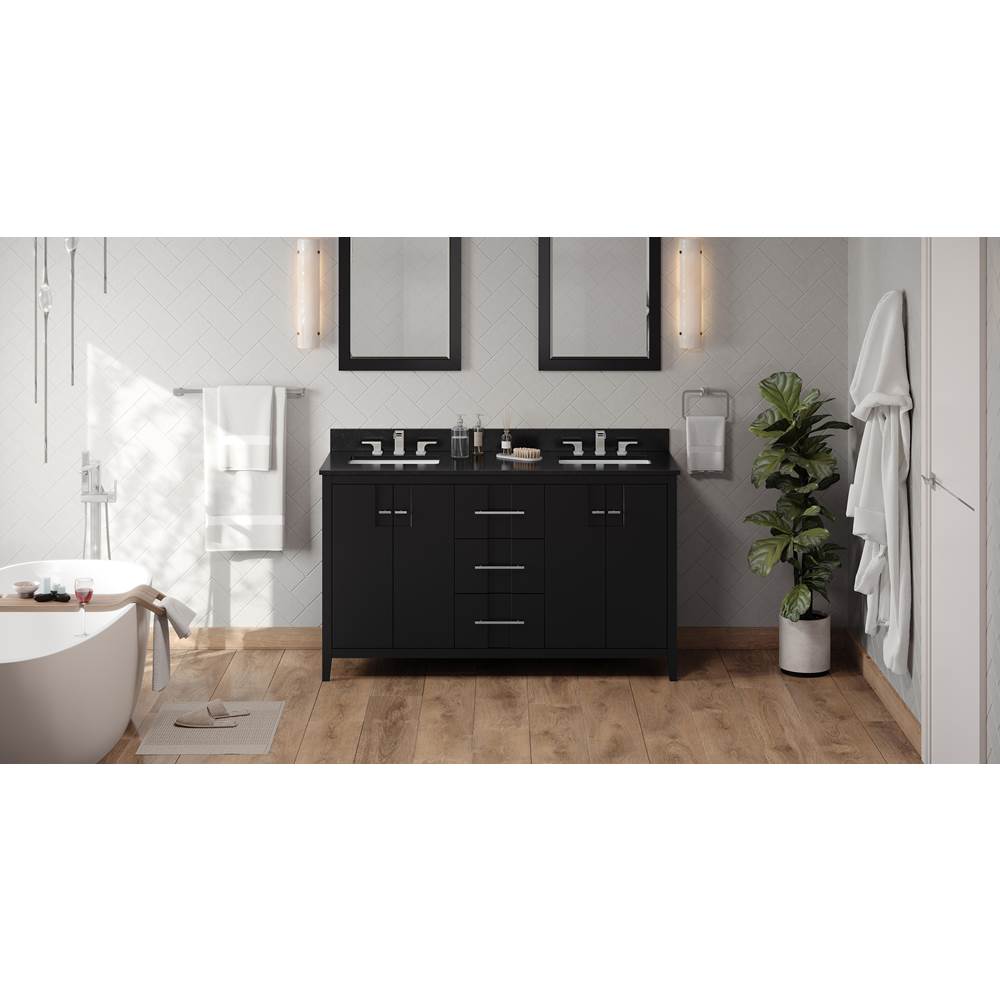 Jeffrey Alexander - 60'' Black Katara Vanity, Double Bowl, Black Granite Vanity Top, Two Undermount Rectangle Bowls - Black