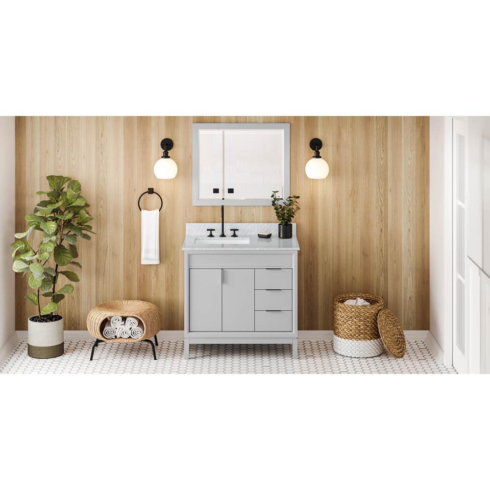 Jeffrey Alexander - 36'' Grey Theodora Vanity, Left Offset, White Carrara Marble Vanity Top, Undermount Rectangle Bowl - Grey