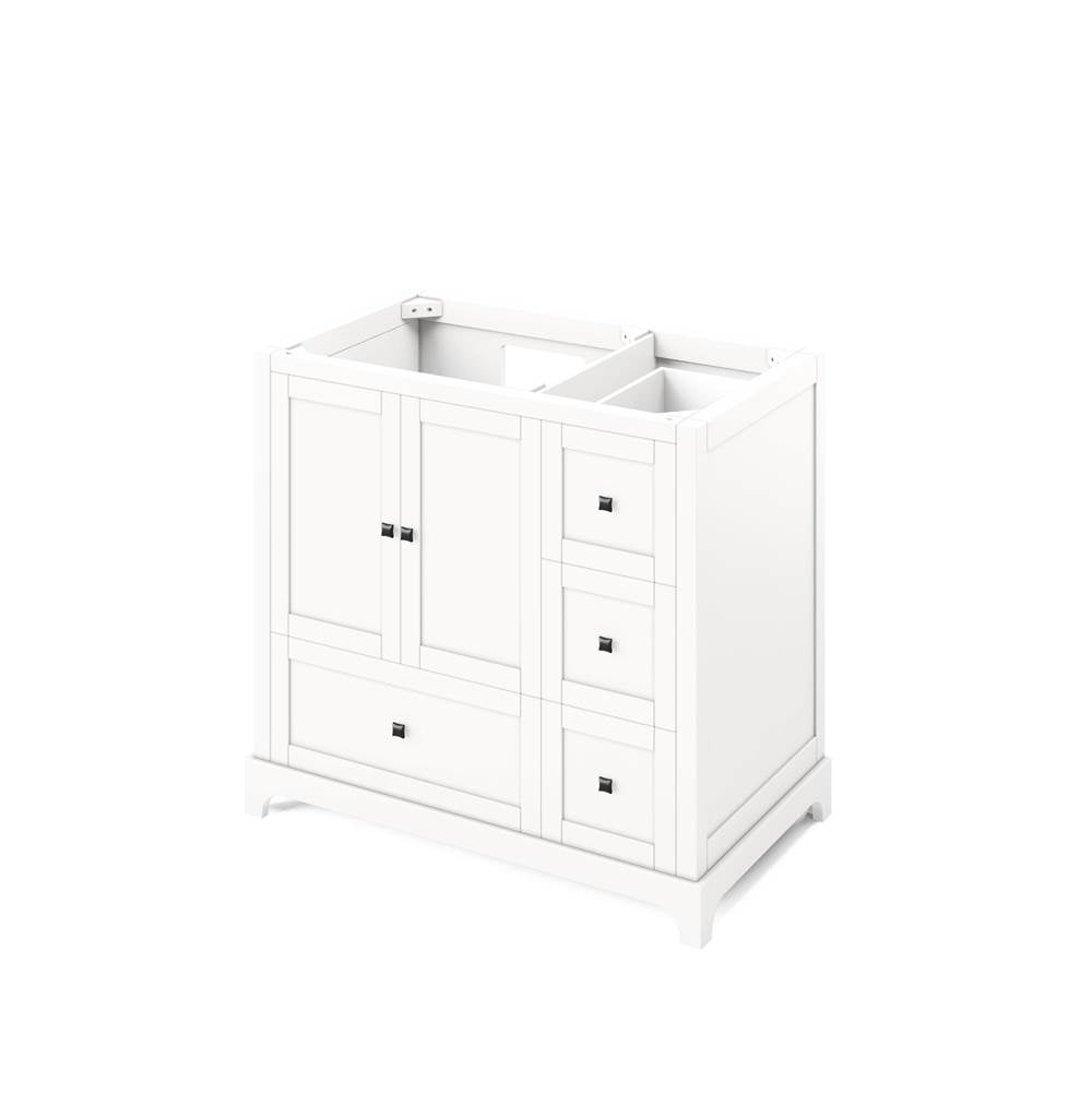 36'' Grey Addington Vanity, left offset, White Carrara Marble Vanity Top, undermount rectangle bowl