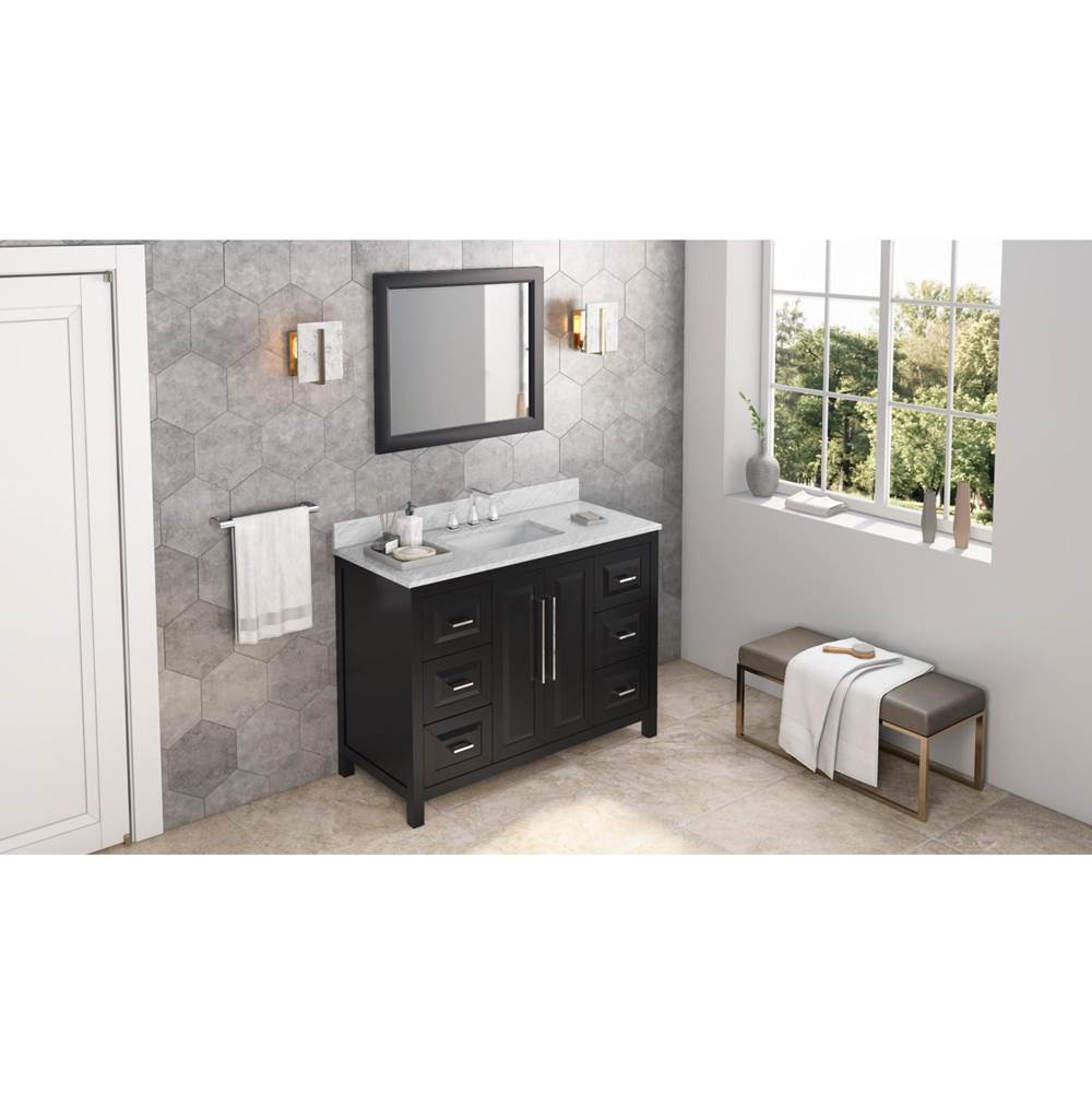 48'' Black Cade Vanity, White Carrara Marble Vanity Top, undermount rectangle bowl